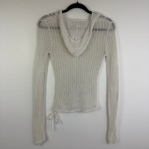 Abercrombie & Fitch Womens Long Sleeve Open Knit White Hooded Sweater Medium - Picture 2 of 13